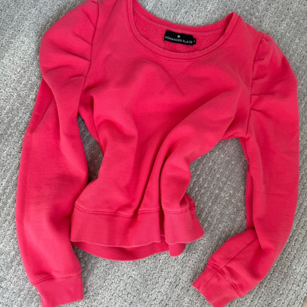 Neon Pink Puff Sleeve Crewneck Sweatshirt